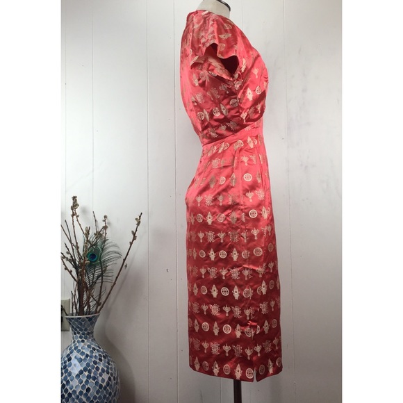 Vintage Red & Gold Asian Handmade Cocktail Dress - Picture 6 of 8